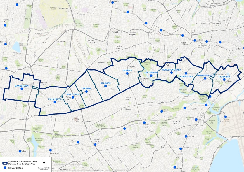 Sydenham Bankstown Urban Renewal Corridor Study Area Map 855x590 