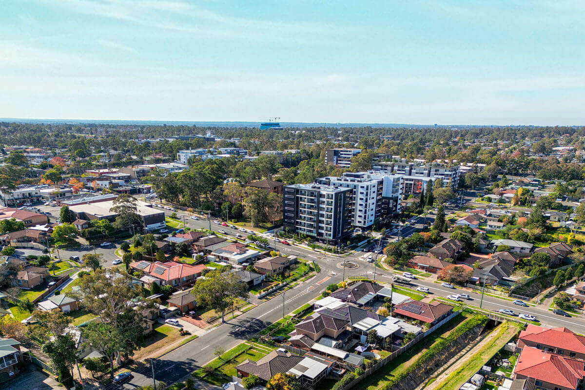 Aerial view looking down at mixed density housing in Mount Druitt. Credit: NSW Department of Planning and Environment