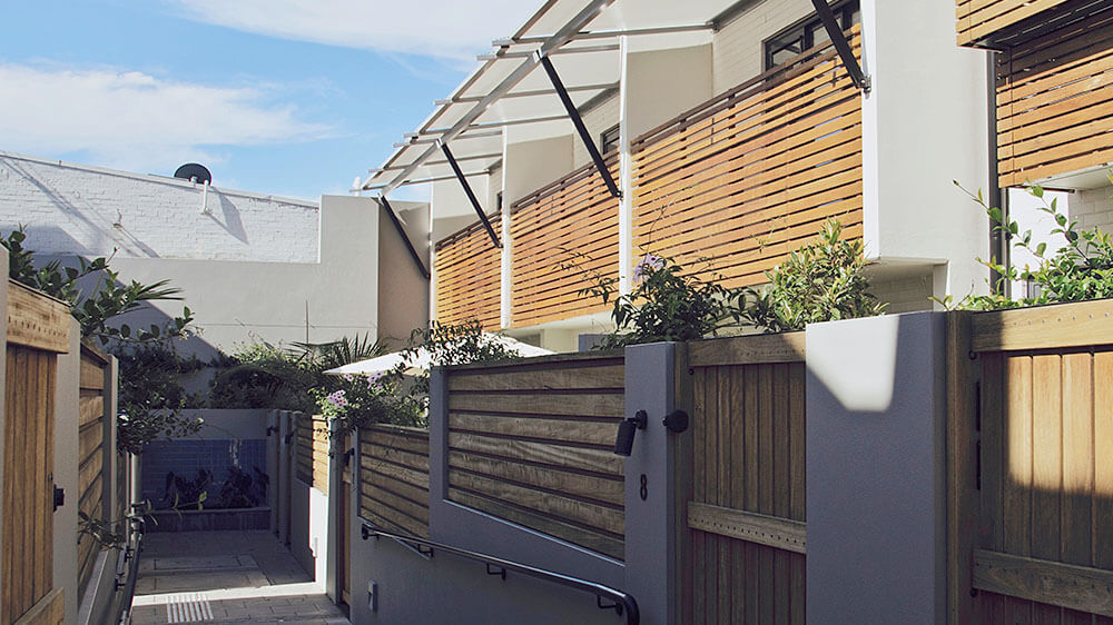 Inkmakers Place consists of 9 terrace houses in a garden setting. Inspiration from antiquity and the Middle East has created a green oasis within an inner suburb of Sydney.