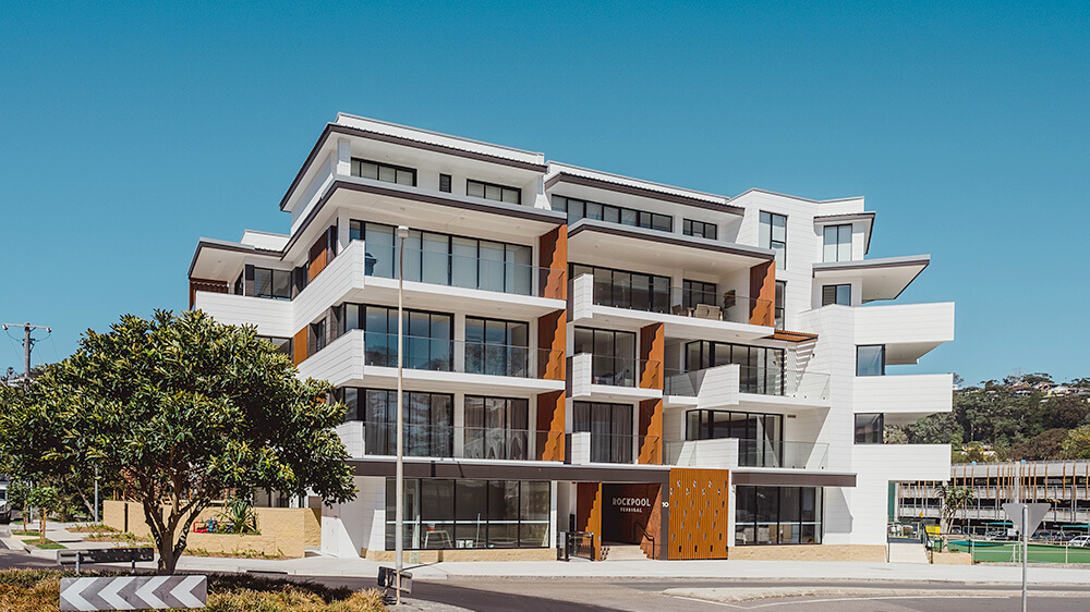 Rockpool Apartments mediates between 2-storey private residences to the south and more substantial developments towards Terrigal’s business district. Credit: Damien Furey. Source: CKDS Architecture