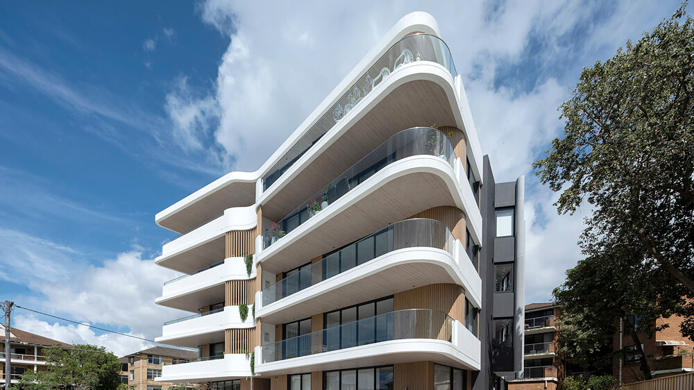The 9 apartments developed at Contour in Cronulla combine coastal lifestyle with urban living, contributing to local biodiversity through native landscaping. Credit: Tom Ferguson. Source: PBD Architects