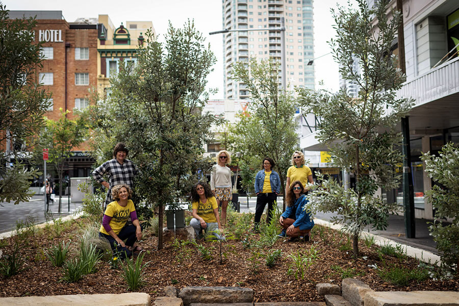 Group of people working on the Barlow Street micro forest project in Sydney's CBD. Credit: Jessica Lindsay