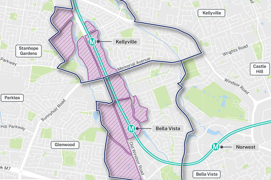 Kellyville and Bella Vista boundary map preview