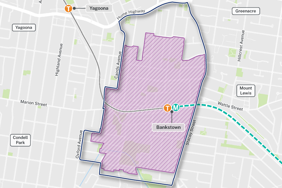 Bankstown TOD Accelerated Precinct boundary map preview