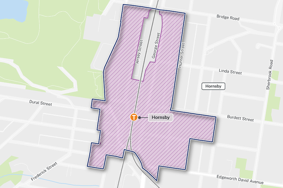 Hornsby TOD Accelerated Precinct boundary map preview