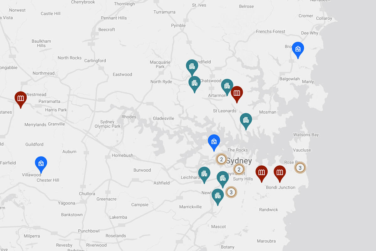 Screenshot of the Government Architect NSW housing map case study locations. Credit: NSW Department of Planning, Housing and Infrastructure