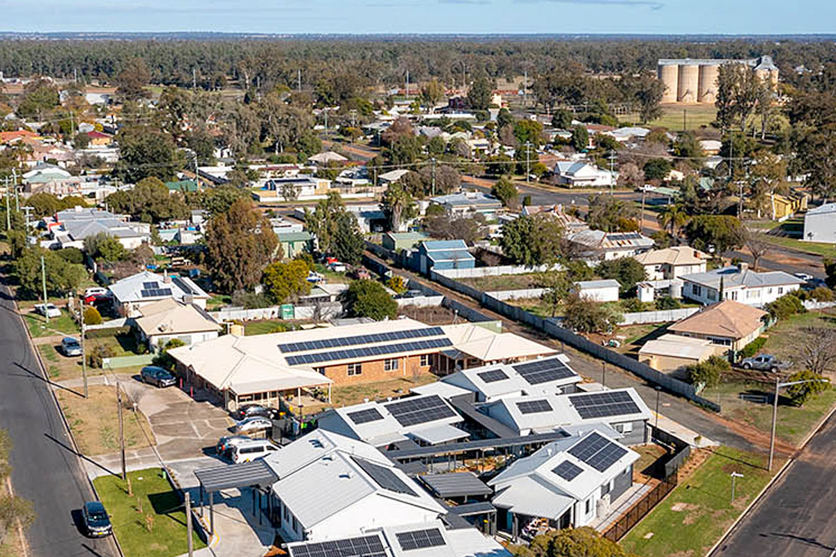 Aerial view of a NSW community and the surrounding infrastructure.