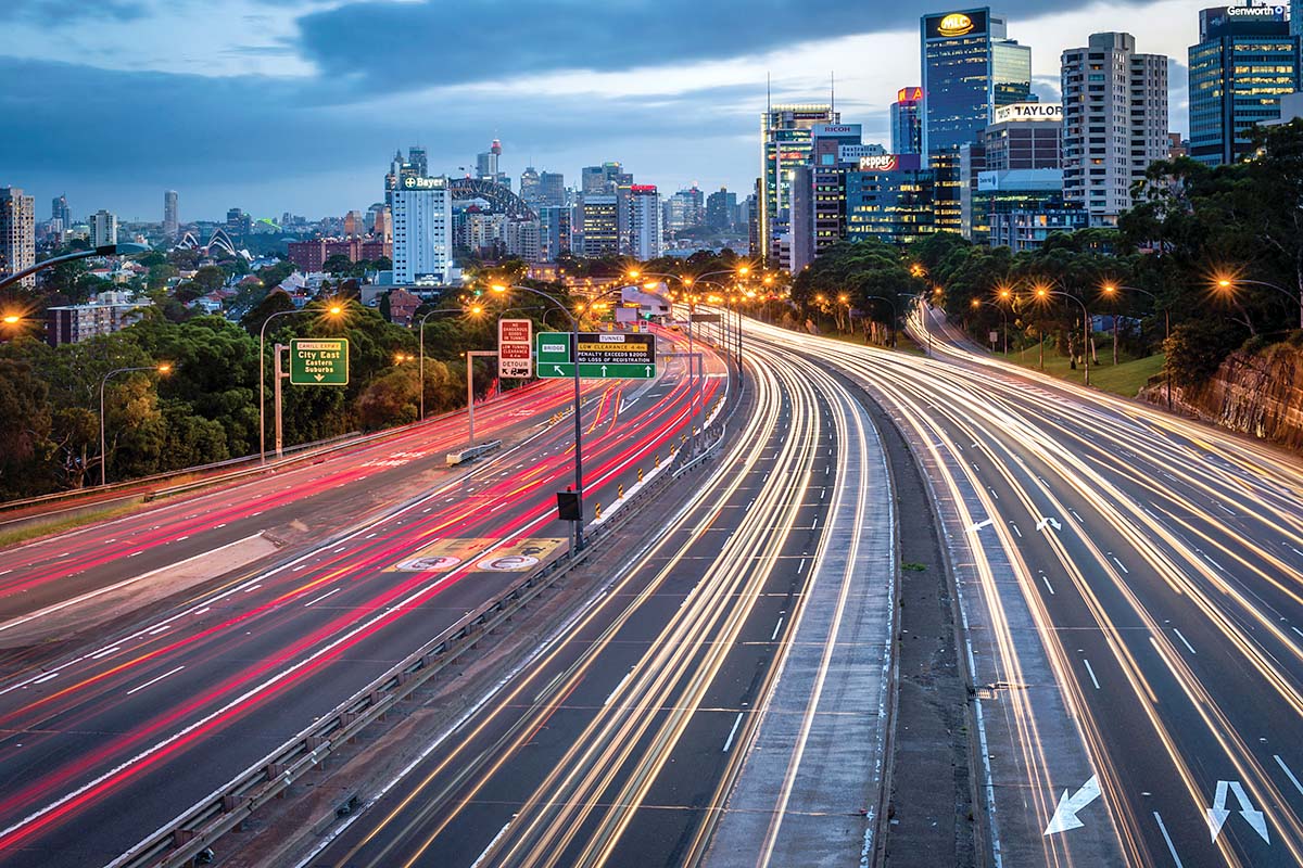 Cahill Expressway at night heading south. Credit: NSW Department of Planning and Environment / Tim Archer