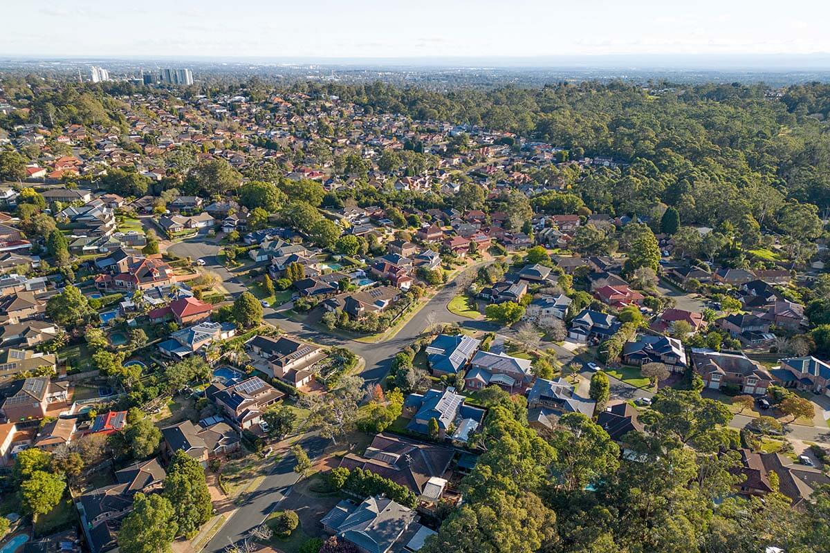 Aerial view of residential housing at Cherrybrook NSW. Credit: Bill Code/DPHI