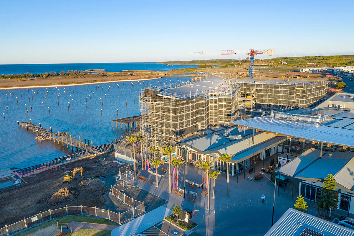 A birds-eye view of construction at Shellharbour Marina in the Illawarra region of NSW. Credit: NSW Department of Planning, Housing and Infrastructure