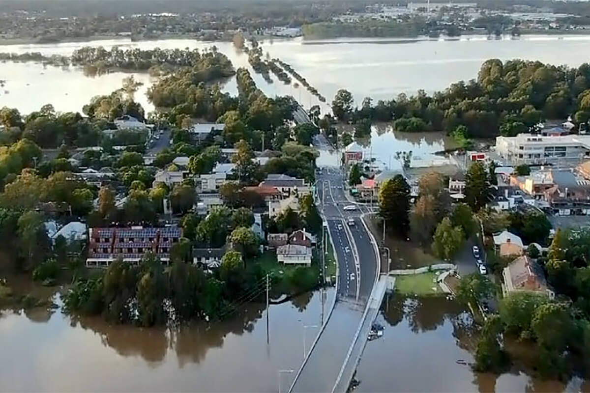 Aerial view of flooding around Windsor, NSW.